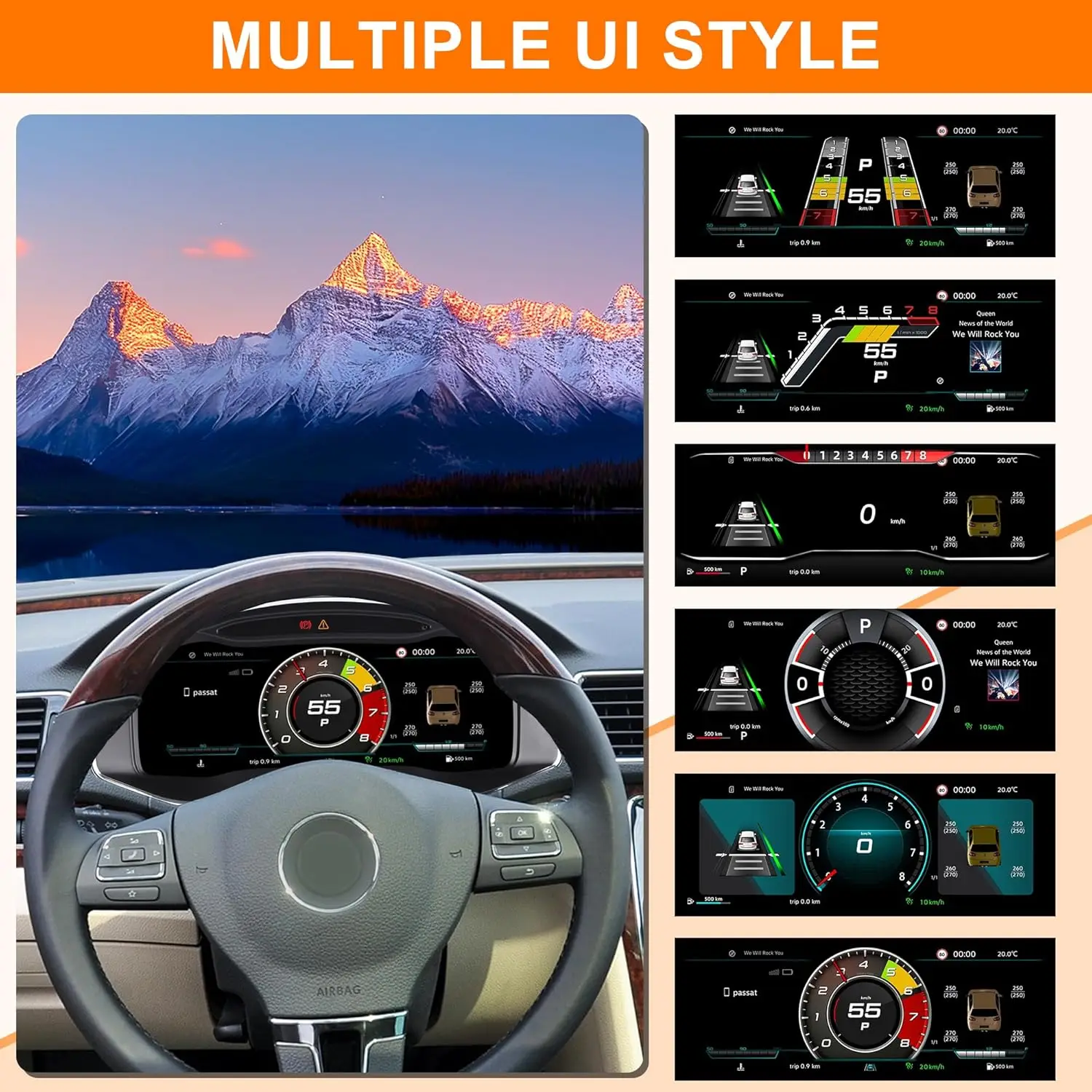 Digital Cluster for Volkswagen Passat B7 2011-2015 12.3 inch Linux System Speedometer Instrument Gauge Dashboard 1920x720 Scree