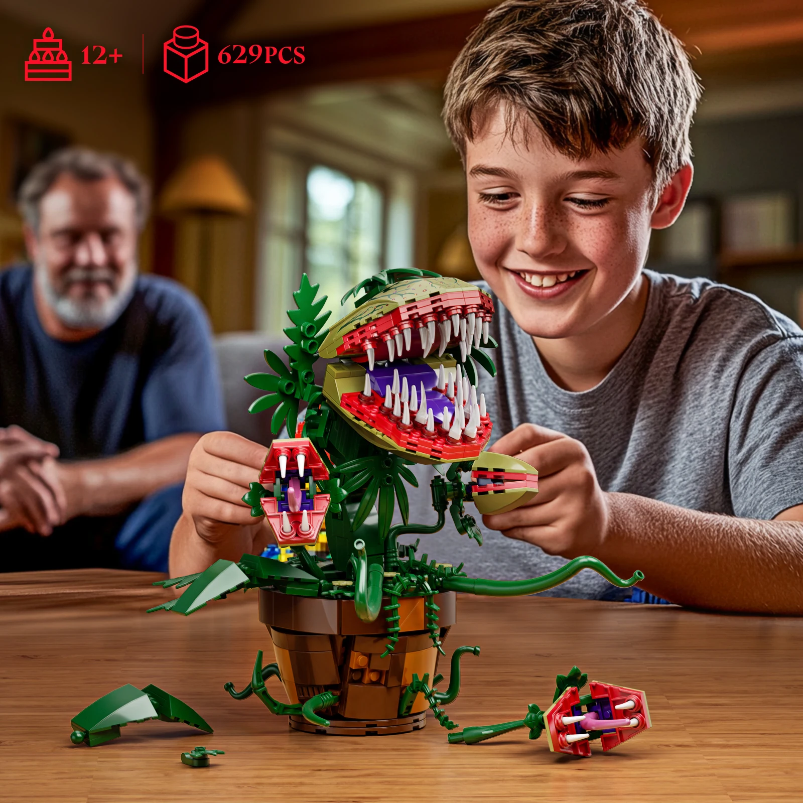 Audrey II Piranha พืชดอกไม้บล็อกอาคาร 4 เปิดปาก, horrors Shop Cannibal อิฐของเล่นของขวัญฮาโลวีนสําหรับเด็ก