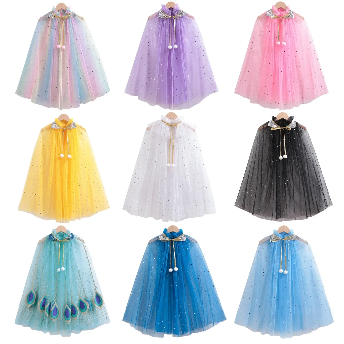 Girl Costume Children Elegant Dress Cape Kids Christmas Halloween Party Supply Girl Tulle Cloak Elsa Rapunzel  Accessory