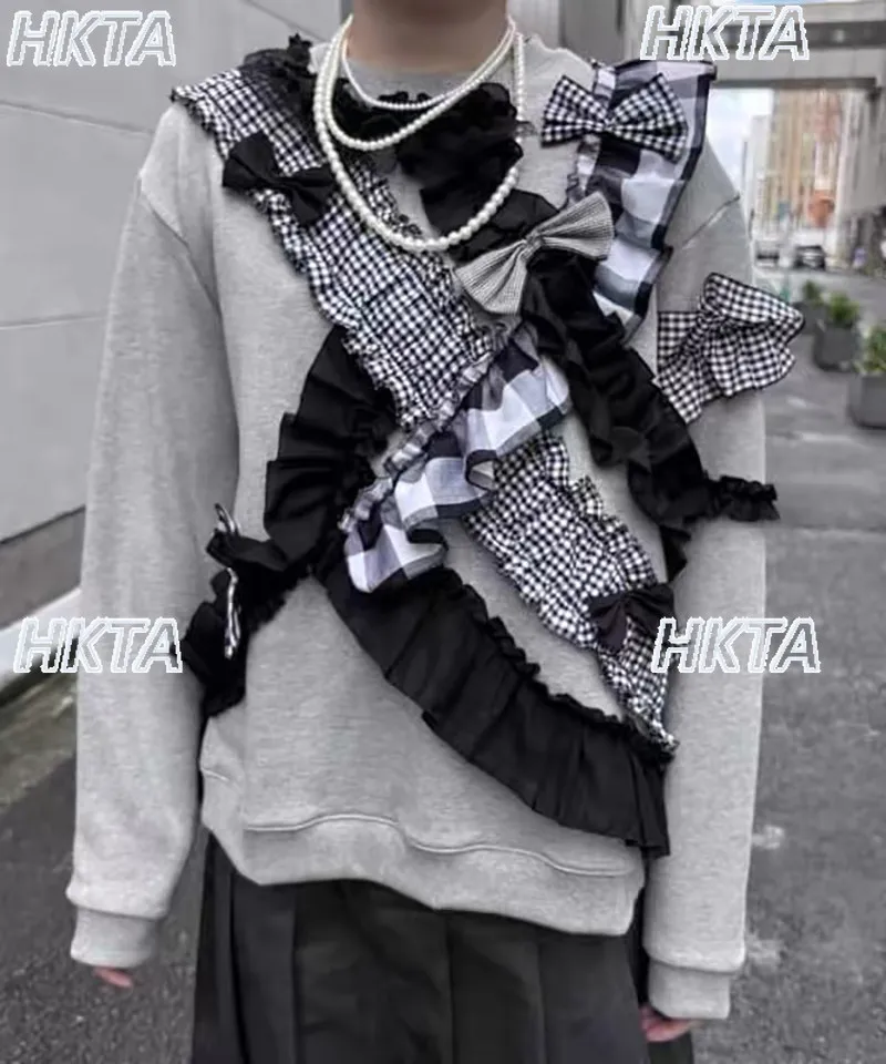 Japanese Heavy Industry Bow Fungus 3D Dimensional Irregular Long Sleeved Sweatshirts Autumn Sweet Loose Casual Hoodie Coat Women
