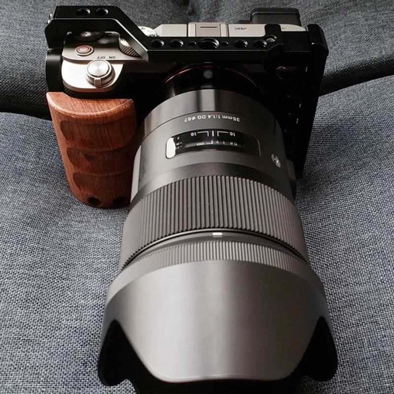 Camera Cage For Sony A7C Camera With Wooden Handle Protection Frame With Cold Shoe