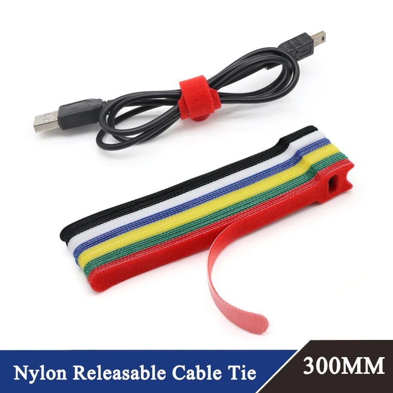 

300mm Nylon Reusable Fastening Cable Ties Adjustable Cord Ties Cable Management Straps Hook and Loop Cord Organizer Wire Ties