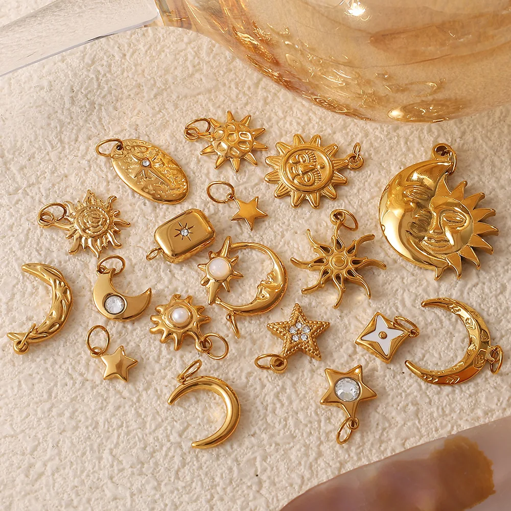 الفولاذ المقاوم للصدأ الرجعية DIY قلادة الشمس ستار القمر سحر ل عقد دي اي واي سوار ، لوازم صنع المجوهرات اكسسوارات