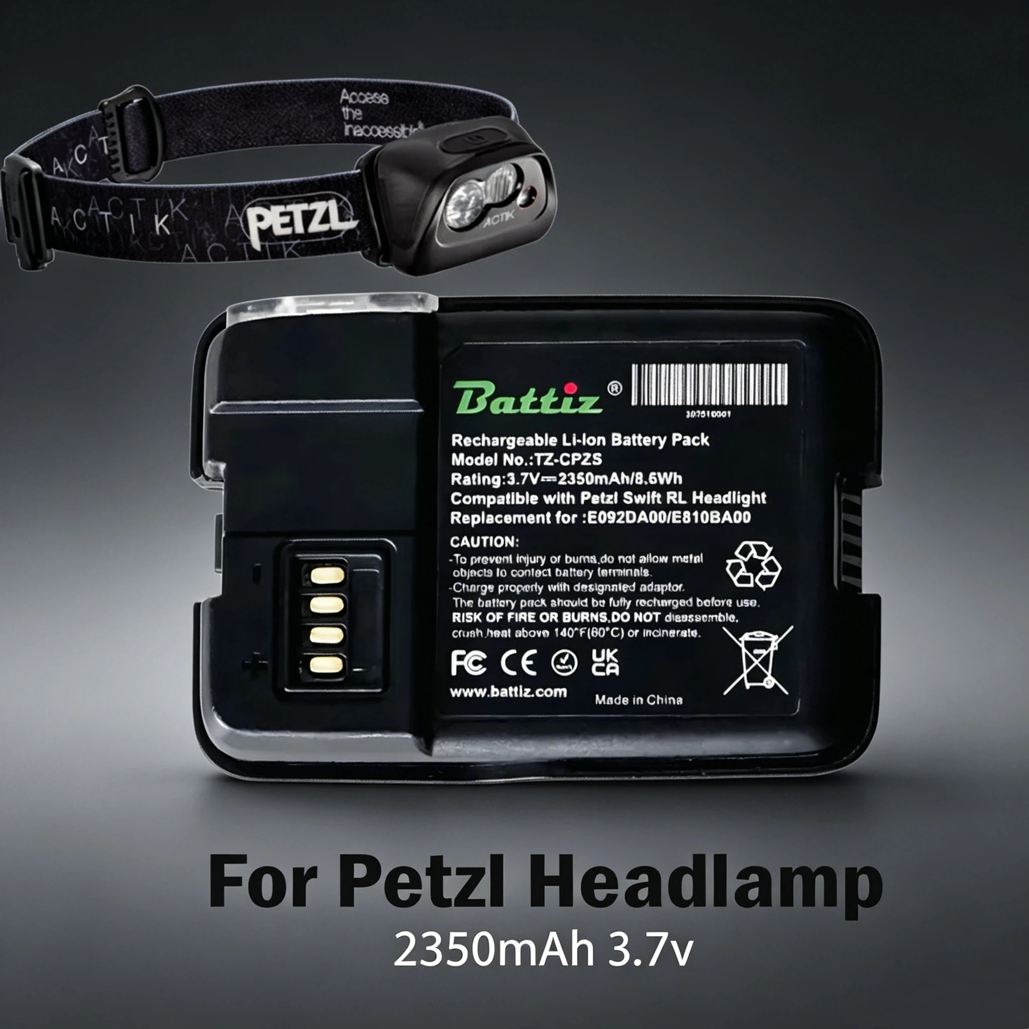 

3.7V 2350mah Li-Ion Replacement Battery Compatible With Petzl Swift RL Headlamps USB Rechargeable Battery Cell from Japan