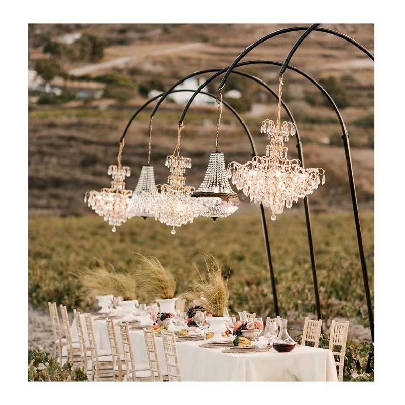 2PCS Artificial Flower Arch Crystal Chandelier Bracket Metal Iron Semicircle Frame For Outdoor Wedding Stage Table Decoration