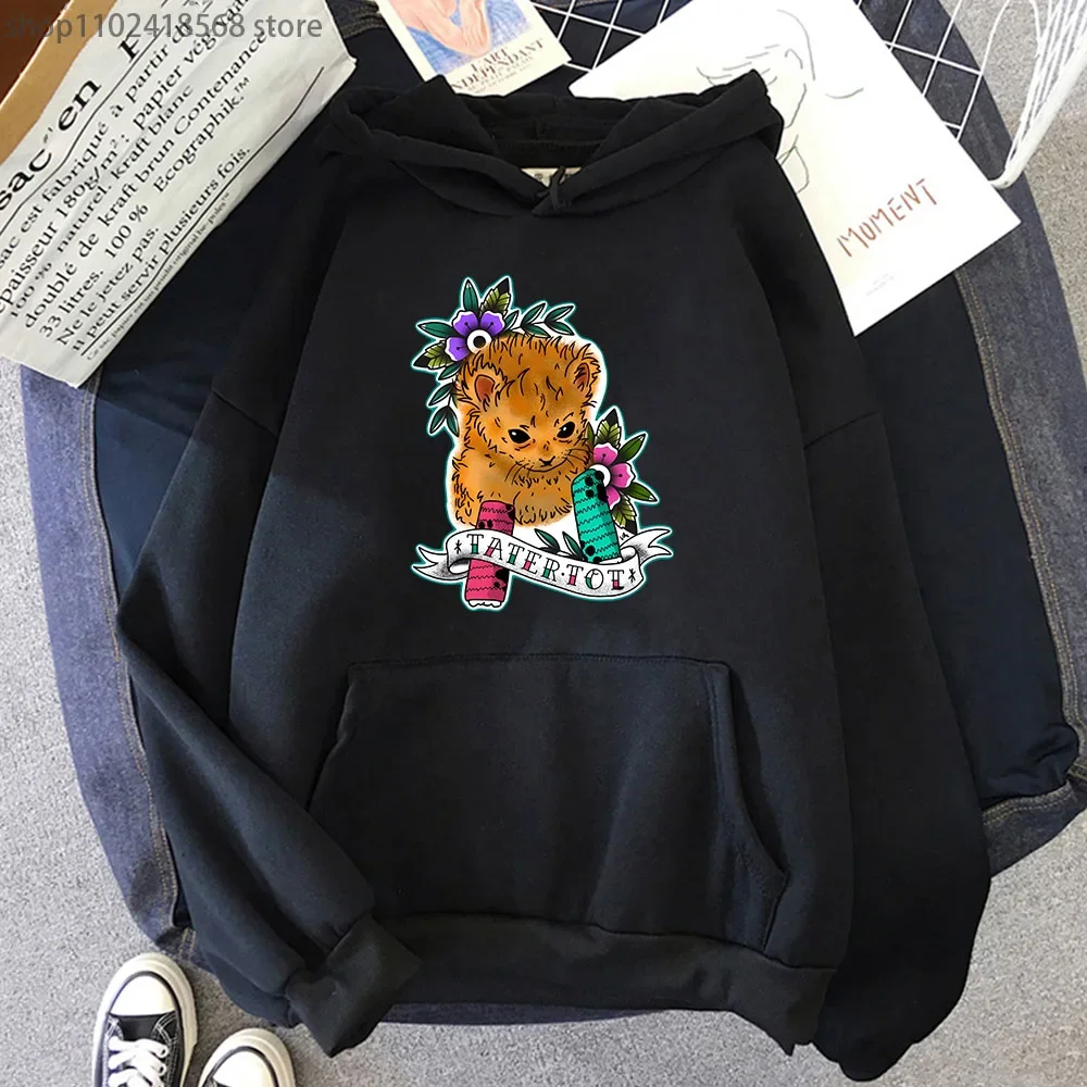 Tater Tot Tattoo Hoodies for Men Kawaii Cat Print Sweatshirt Women Clothes Cartoon Anime Pullover Unisex Streetwear Y2k Sudadera