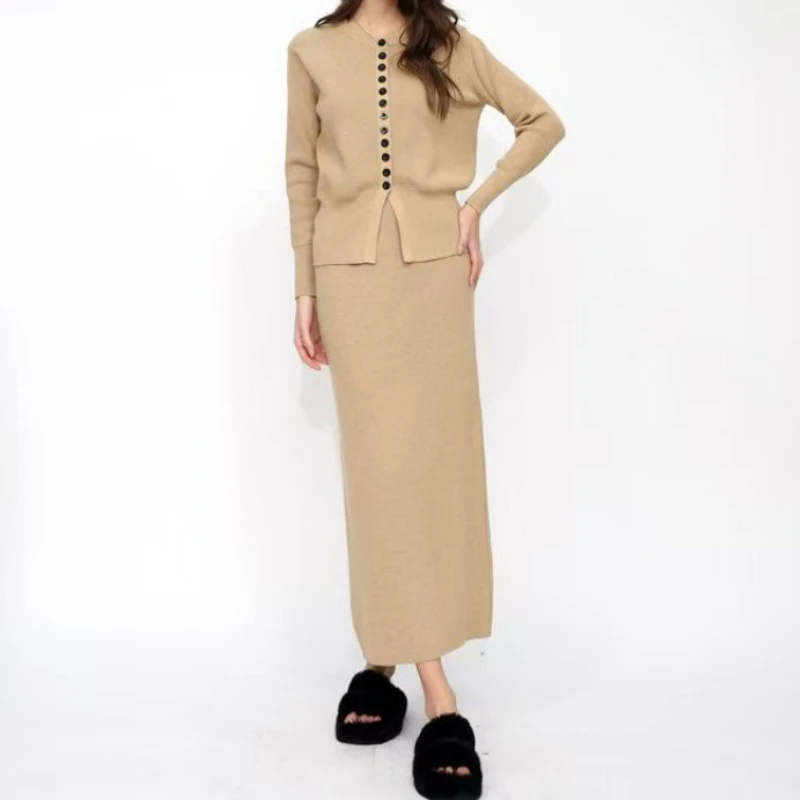 Autumn/winter Cardigan, Half Skirt, Long Skirt, Two-piece Set, Knitted Sweater, Skirt, Gentle Outfit, Complete Set