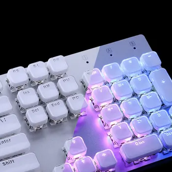 Yarı saydam Keycaps 104 tuşlar düzeni düşük profilli beyaz Keycaps, mekanik klavye için siyah arkadan aydınlatmalı kristal kenar