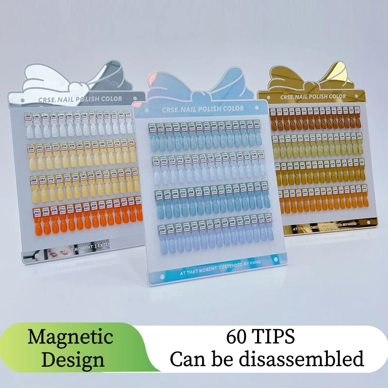 60 Colors Tips Nail Gel Polish Sample Try-on Testing Tools Separable Magnetic Design False Nail Display Board Swatches Showing