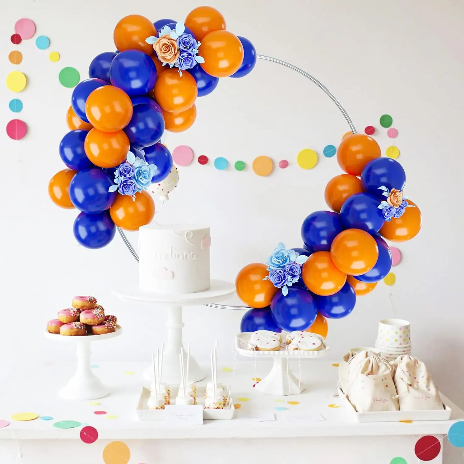 52PCS Blue and Orange Latex Party Balloons Set for Birthday Decoration Supply with Strip and Ribbon