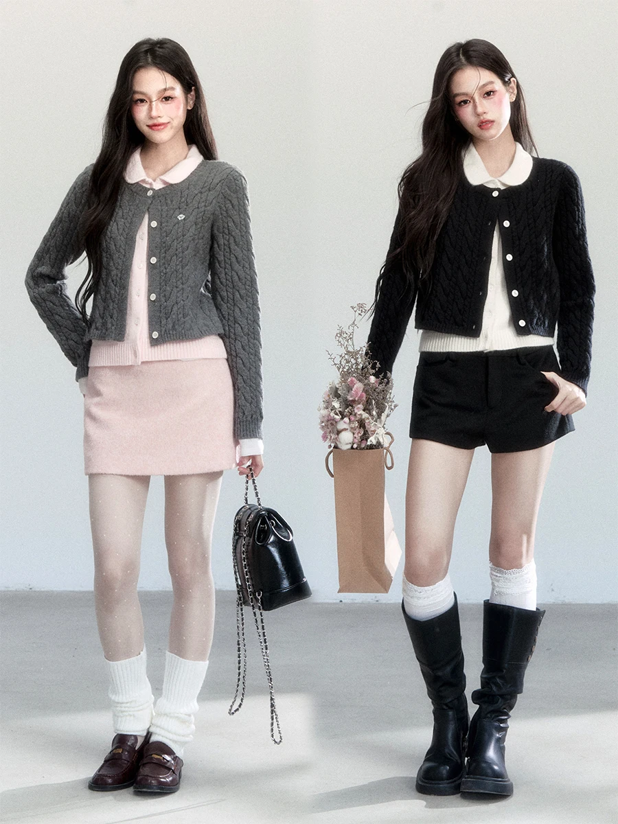 

Вязаный кардиган с воротником-стойкой и эффектом двухслойности для девочек, цвет «Бархатный туман» (ранняя весна), коллекция Colion, серия Fragile Heart