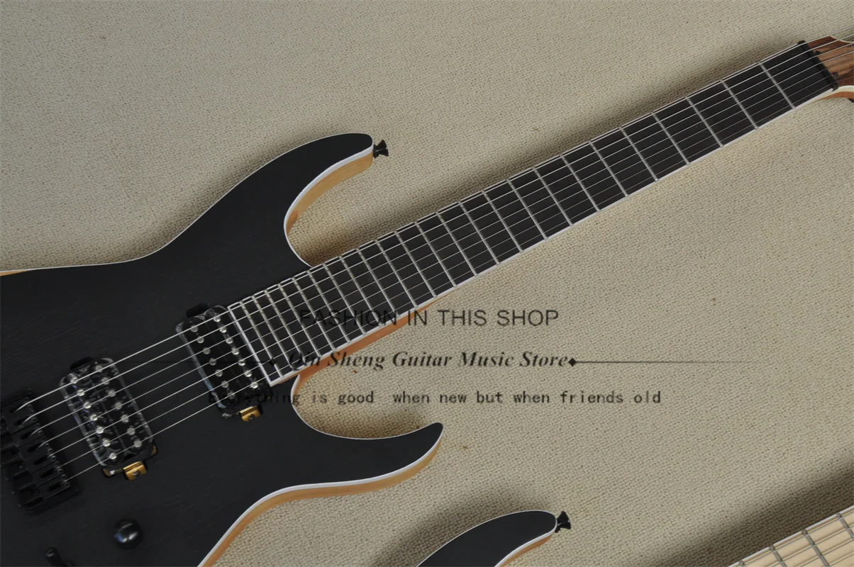 7 String Electric Guitar Matte Black Guitar ASH Wood Body White Binging Rosewood Or Maple Fingerboard Fixed Bridge