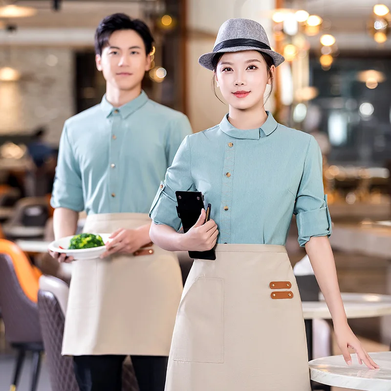 Restaurant Waiter Workwear Autumn and Winter Hot Pot Restaurant Restaurant Tea House Chinese Style Hotel Catering Long Sleeve Wo