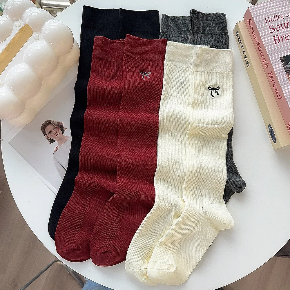 Chaussettes longues en cachemire pour femmes, bas de cuisse en laine solide, chaussettes en coton décontractées, chaussettes au-dessus du genou, chaussettes longues moelleuses pour femmes