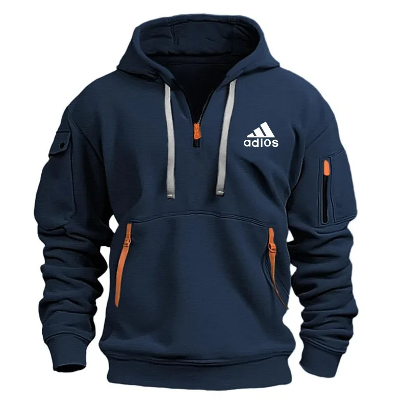 

Men's autumn and winter outdoor fitness half-zipper hooded sweatshirt, fashionable long-sleeved European-sized casual pullover