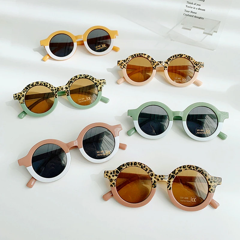 Kids Boy Girl Leopard Double Color Cute Round Frame Sunglasses Kids Vintage Sun Glasses UV400 Protection Classic Glasses