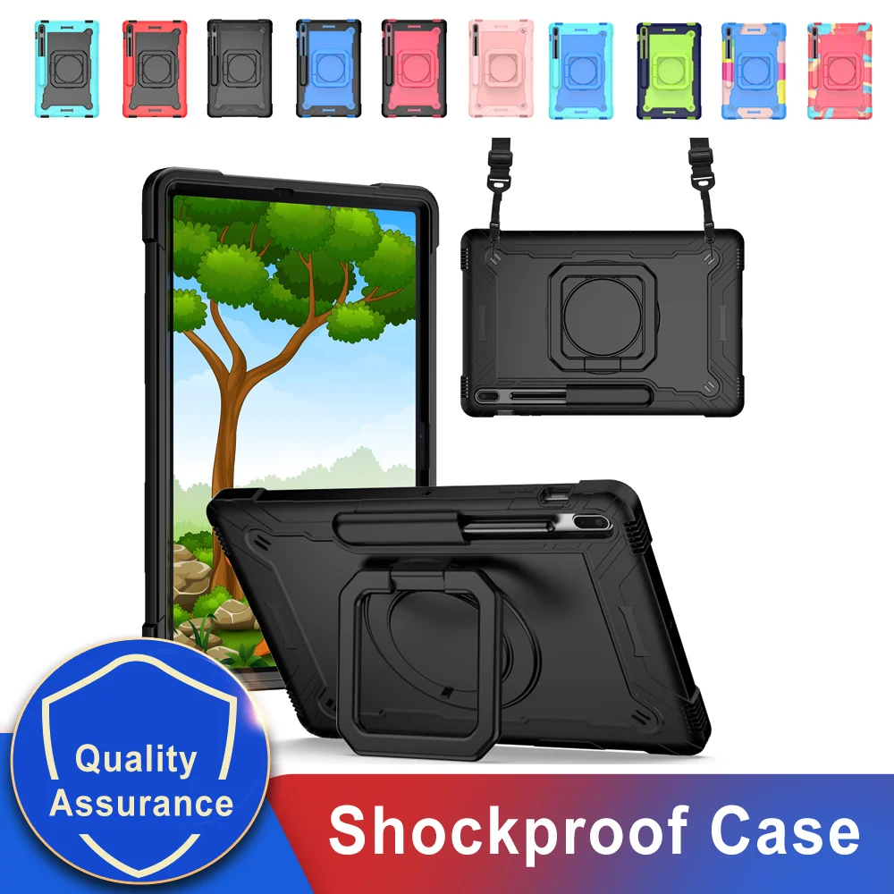 

Case for Samsung Galaxy Tab S7 FE S8 Plus S7+ 12.4" with Rotating Stand Shoulder Strap Heavy Duty Protective Tablet Cover