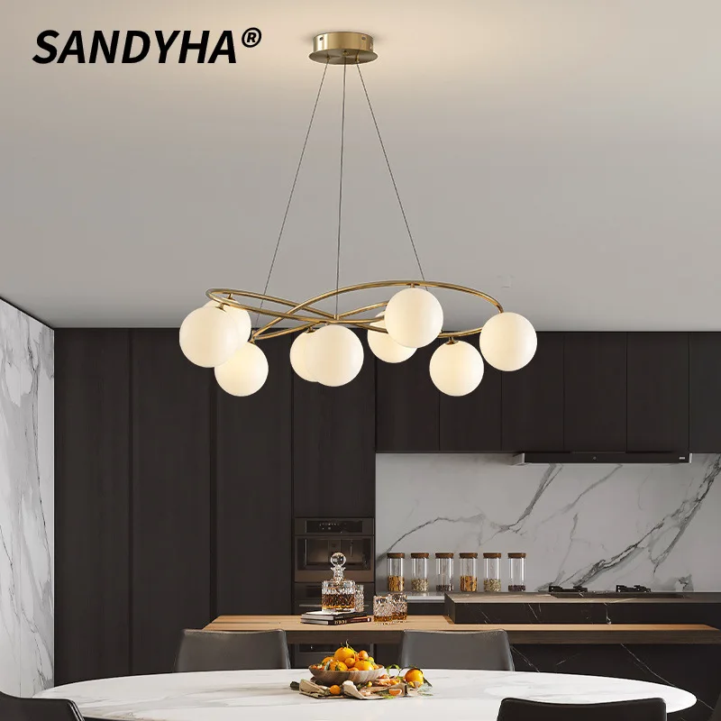 

SANDYHA подвесные светильники в скандинавском стиле, стеклянный шар, подвесная люстра, украшение для гостиной, светильники для столовой, светодиодная лампа