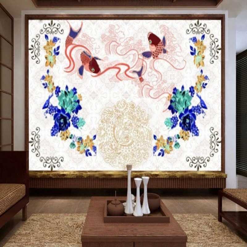 Creative Art Petal Yearly Fish New Chinese-Style Ink Wash Paper Cutting Clear And Distinctive Fine Brushwork Impression Wall