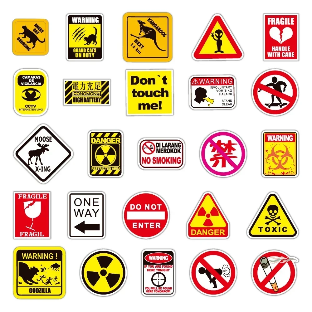 50/100pcs Cartoon Warning Stickers Danger Banning Skateboard Guitar Laptop Motorcycle Car Classic Toy Cool Decals Sticker