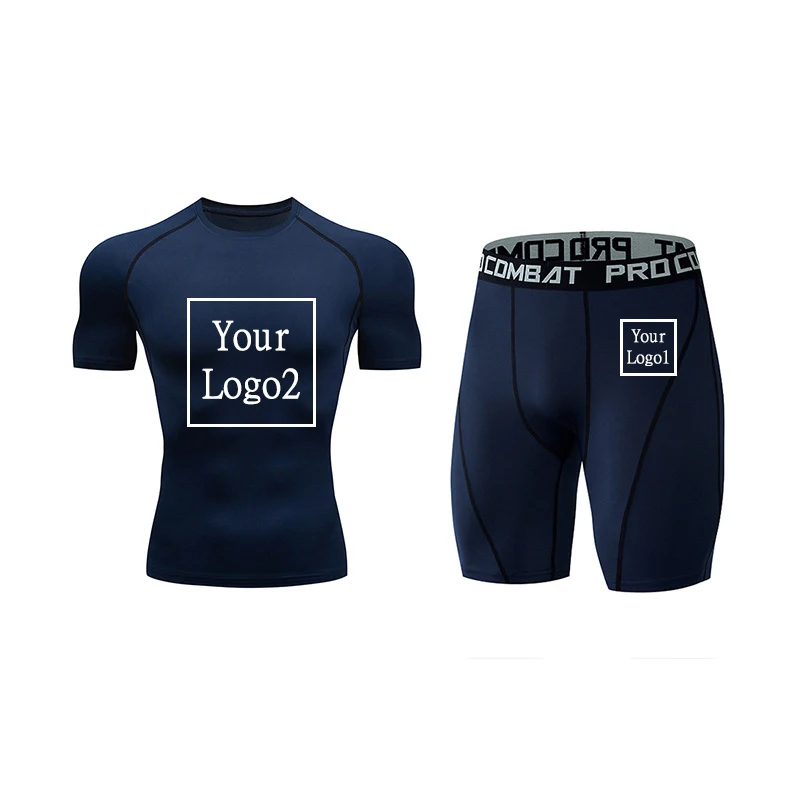 Compression Underwear Men's Bodybuilding Custom Logo T-Shirt Leggings 2 Piece Tracksuit Men