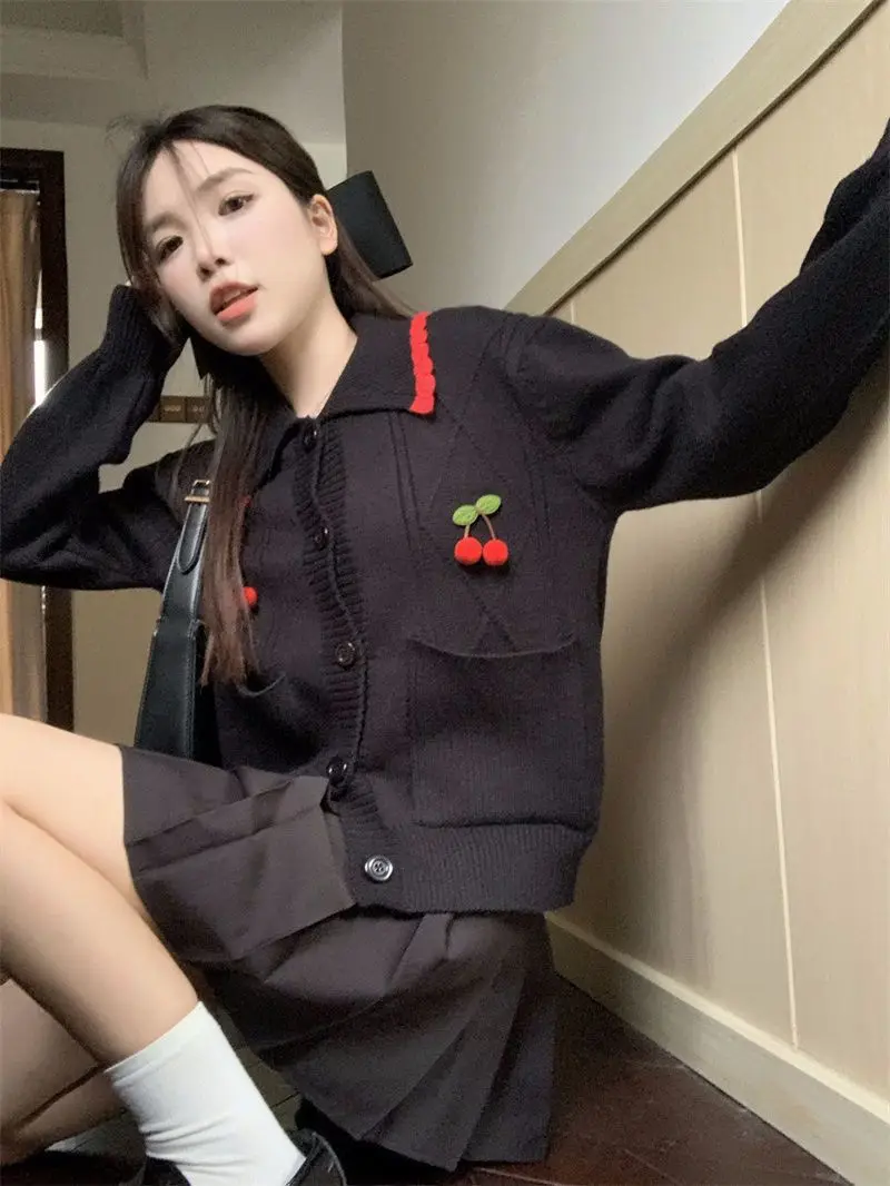 

Knitted Cardigan Women Fruits Spliced Harajuku All-match Lovely Sweet Fashion New Preppy Japanese Style Aesthetic Sweaters Chic