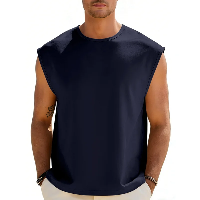 Men Crew Neck Sleeveless Tank Top, Soft Breathable Loose‑Fit Basic Vest Summer Casual Fitness Undershirt