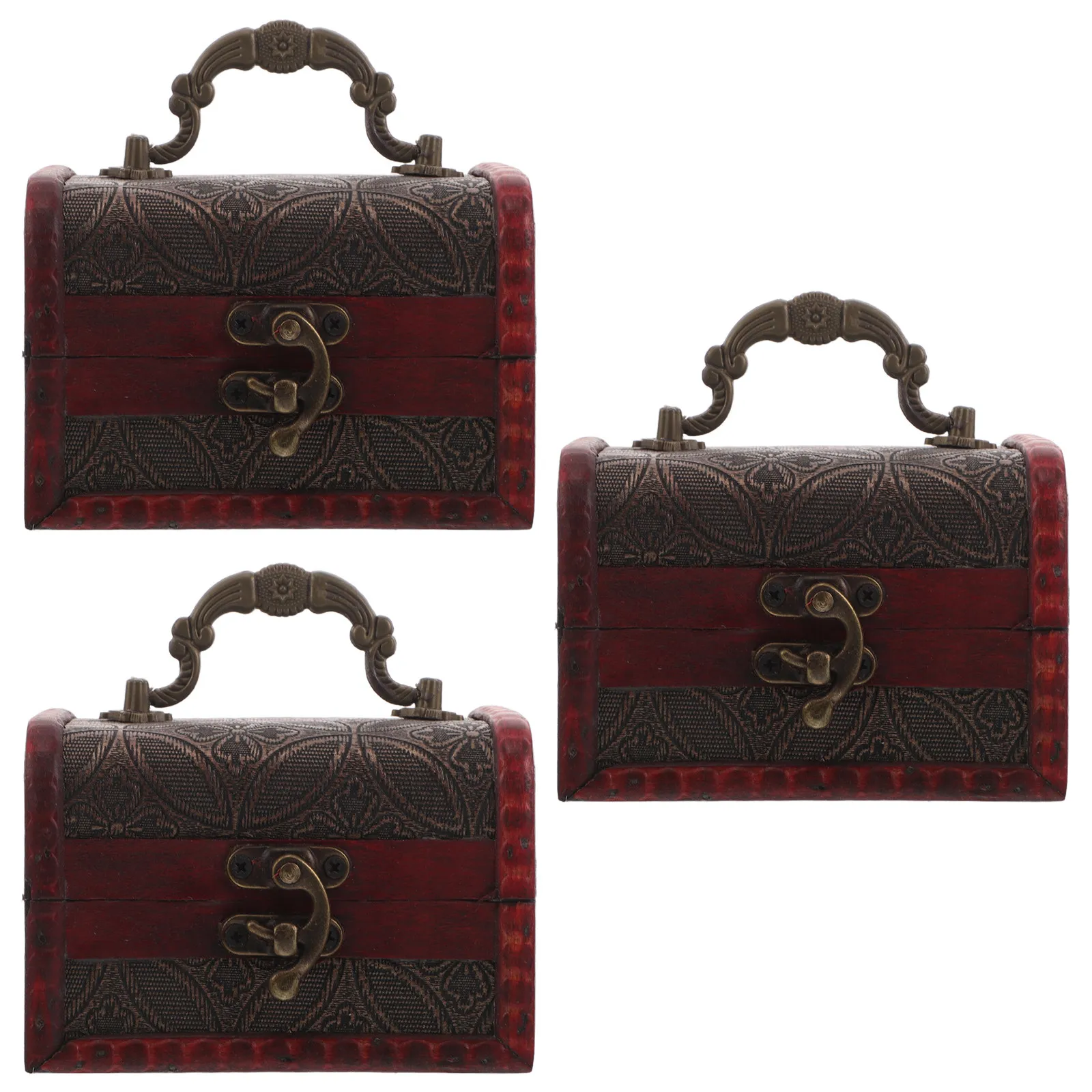 

3Pcs Vintage Wooden Jewelry Chest Box Retro Decorative Lockable Treasure Chest for Keepsakes Trinkets Rings Earrings