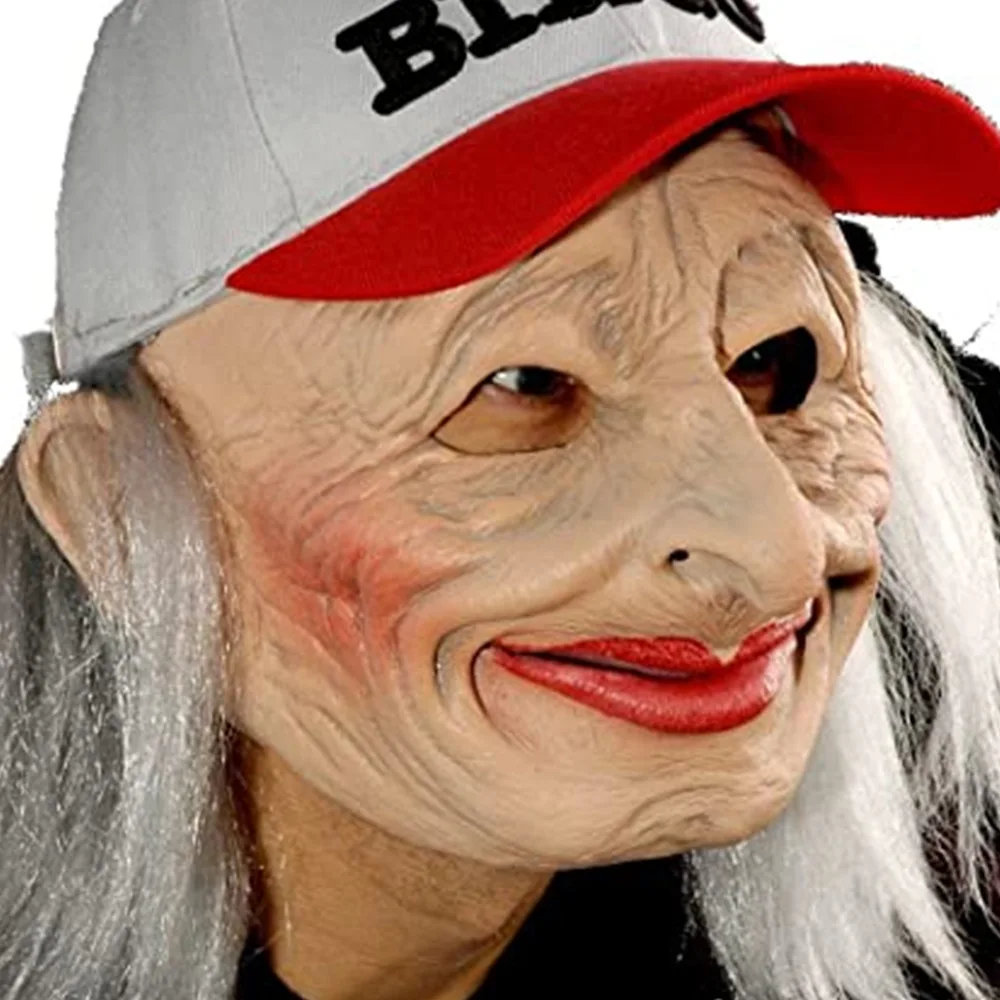 Halloween Easter Smoking Granny Hood Latex Mask Old Man Hat Props Wig 2025