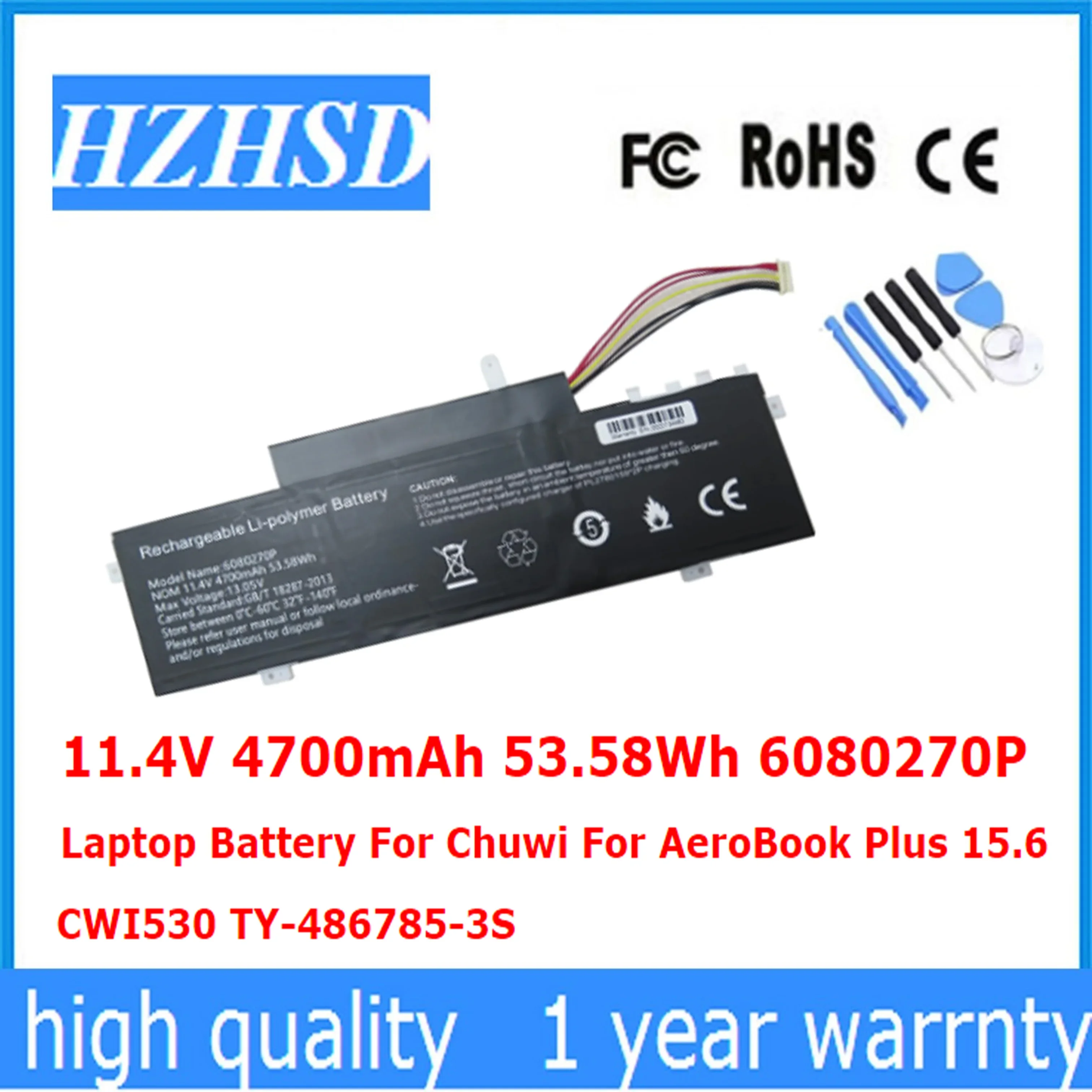 

11.4V 4700mAh 53.58Wh 6080270P Laptop Battery For Chuwi For AeroBook Plus 15.6 CWI530 TY-486785-3S