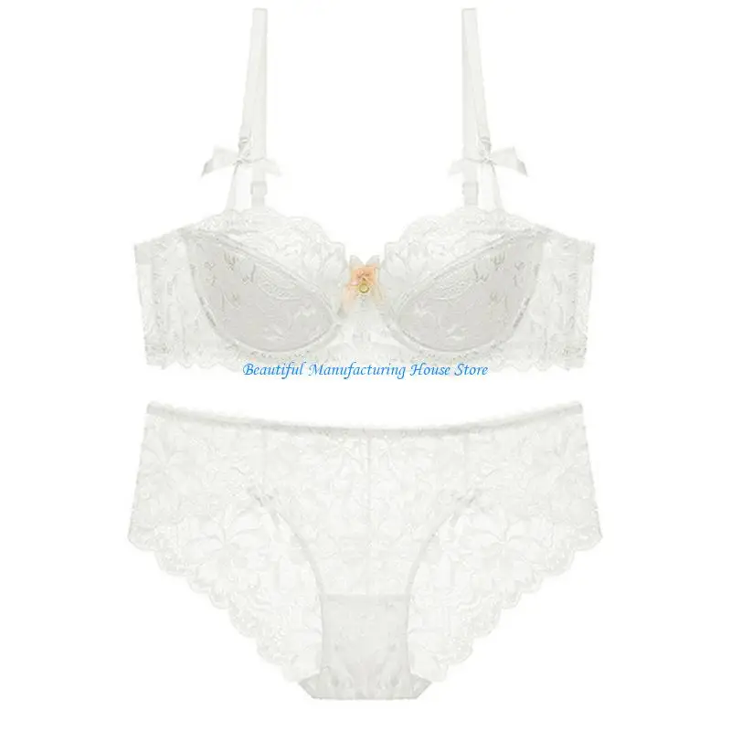 

E56A Floral Lace Embroidery Bra and Panty Set for Women Soft Nylon Adjustable Straps Underwire Lingerie Underwear