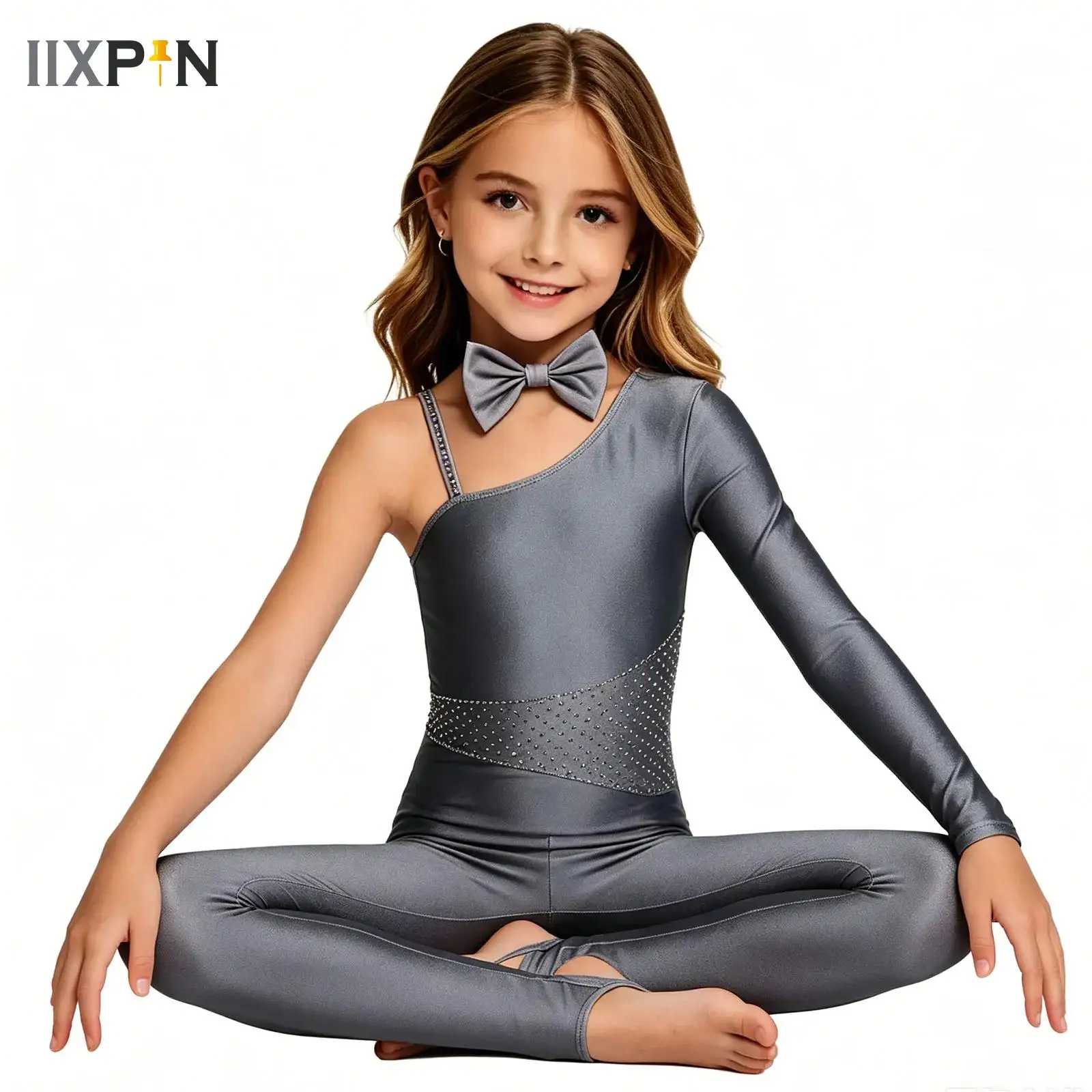 

Girls Artistic Gymnastics One-piece Suit Children Rhinestone Full Body Unitard Ballet Bodysuit Jumpsuits Dancewear Cat Leotard