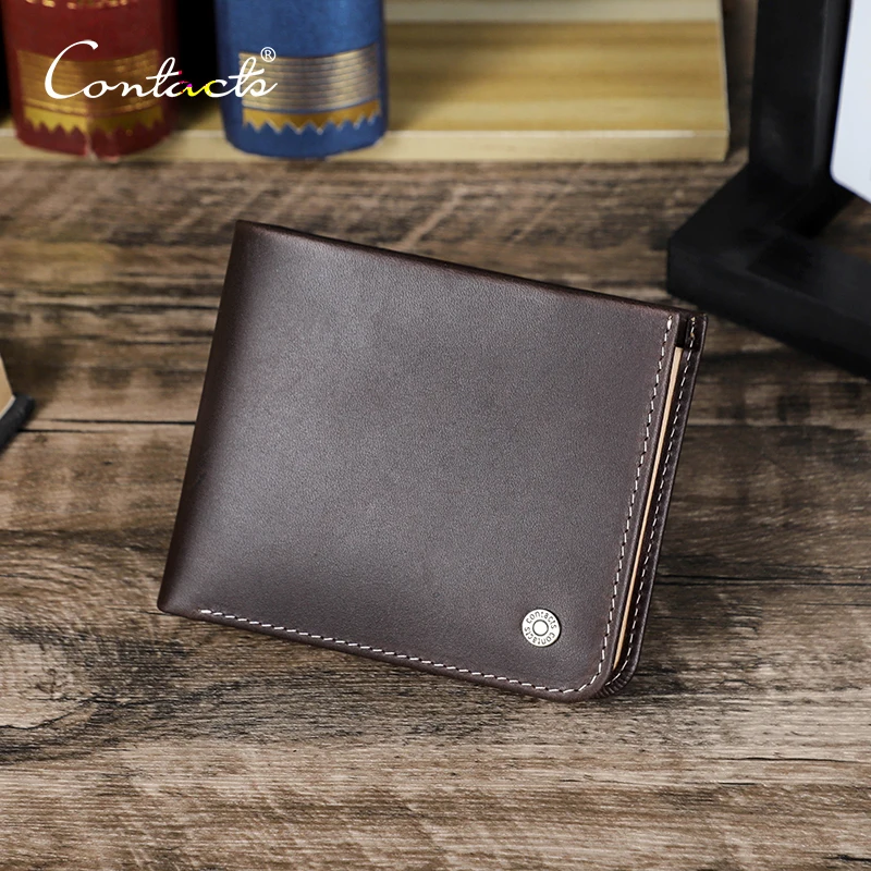 

CONTACT'S Genuine Leather Mini Wallets for Men RFID Card Holder Money Clip Slim Male Wallet Name Engrave Purse Men's Wallet Bags