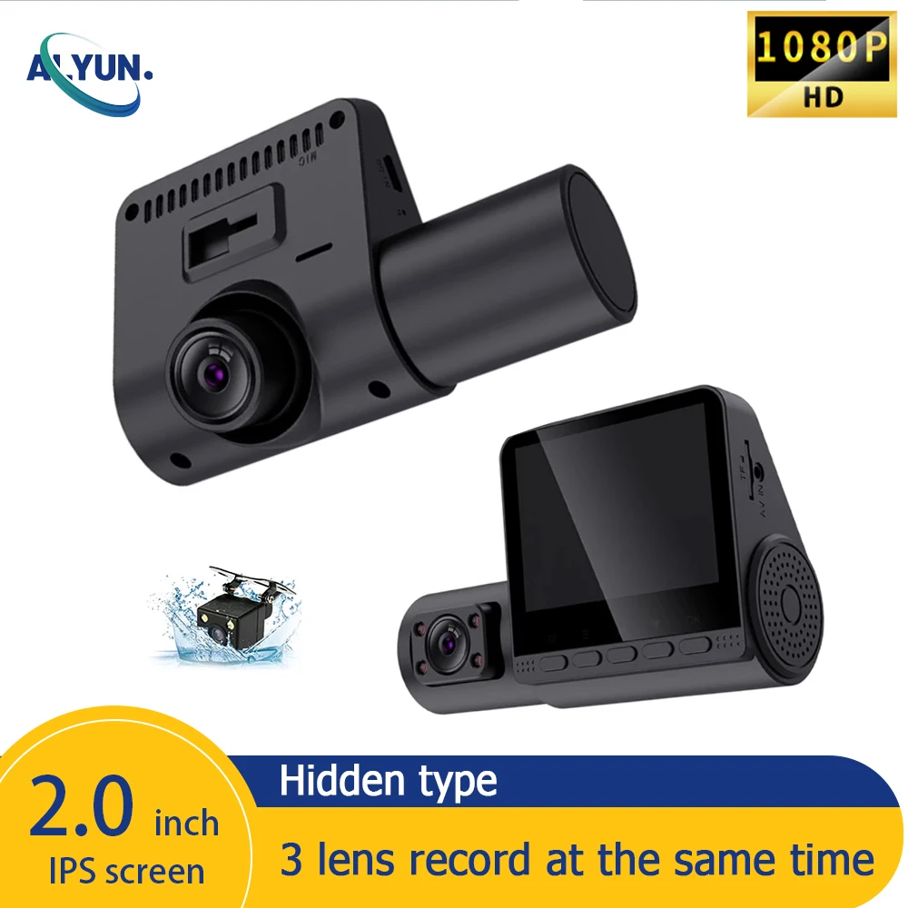 

Mini 3 Channel Car DVR Three-Lens Inside Vehicle Camera Recorder Video HD1080P Dashcam Loop Recording Car Charge