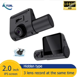 Mini 3 Channel Car DVR Three-Lens Inside Vehicle Camera Recorder Video HD1080P Dashcam Loop Recording Car Charge