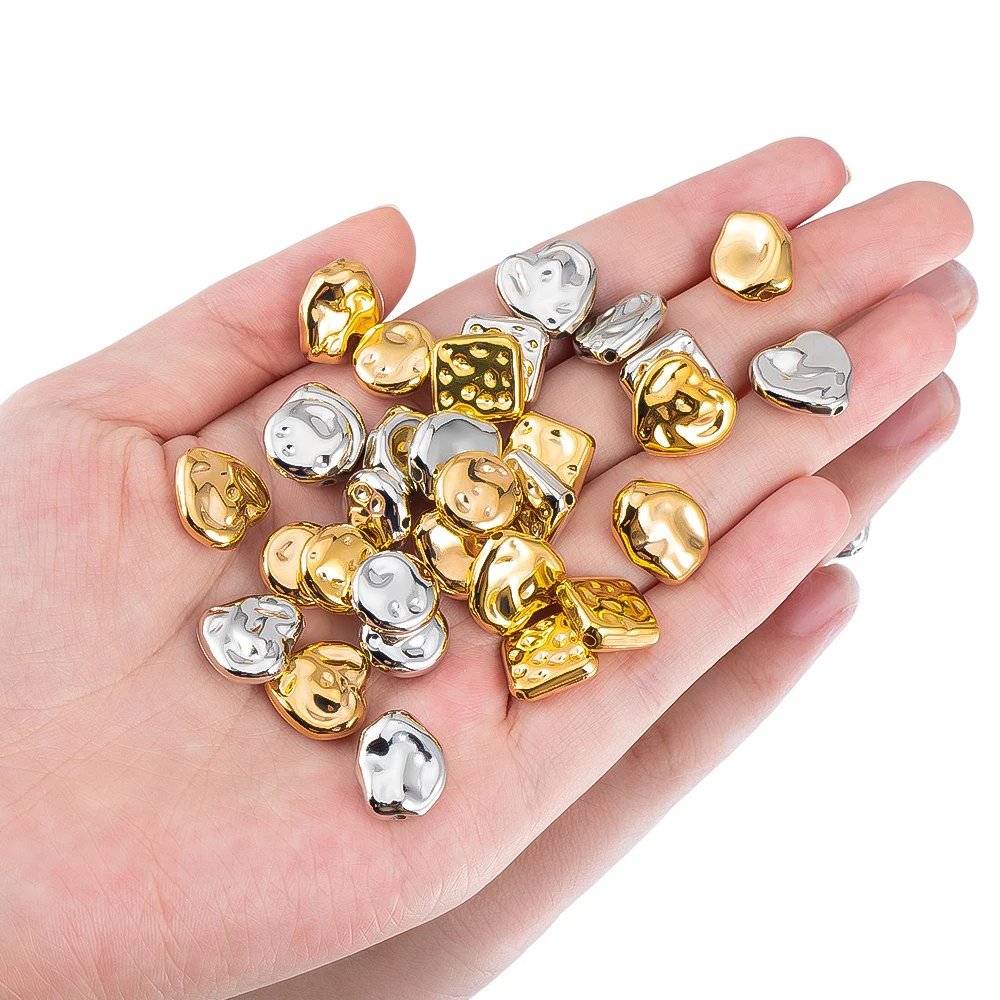 50pcs Gold Steel Color ABS Beads Irregular Loose Beads For DIY Jewelry Making Bracelet Necklace Findings Accessories Wholesale image 5