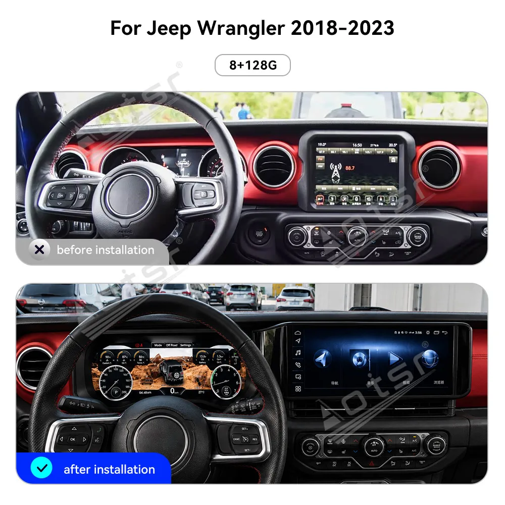 Android 12.3'' Car Multimedia Display For Jeep Wrangler JL Rubicon Gladiator 2018‑2023 Car Radio GPS Navigation Carplay Screen