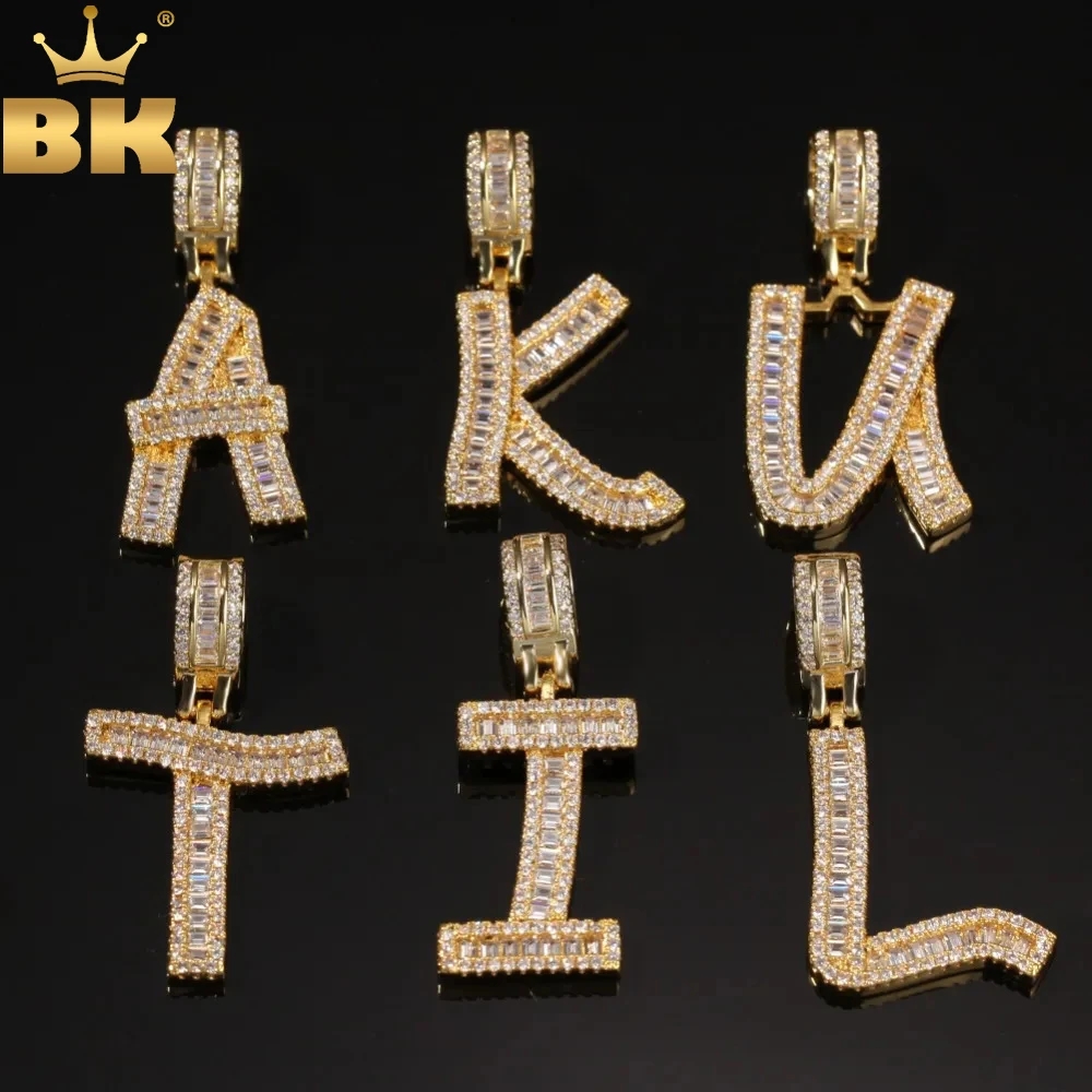 TBTK Fashion Jewelry Square Cubic Zircon A-Z Letter Iced Out Baguettecz Pendant Chain Necklace Hiphop Jewelry Unisex