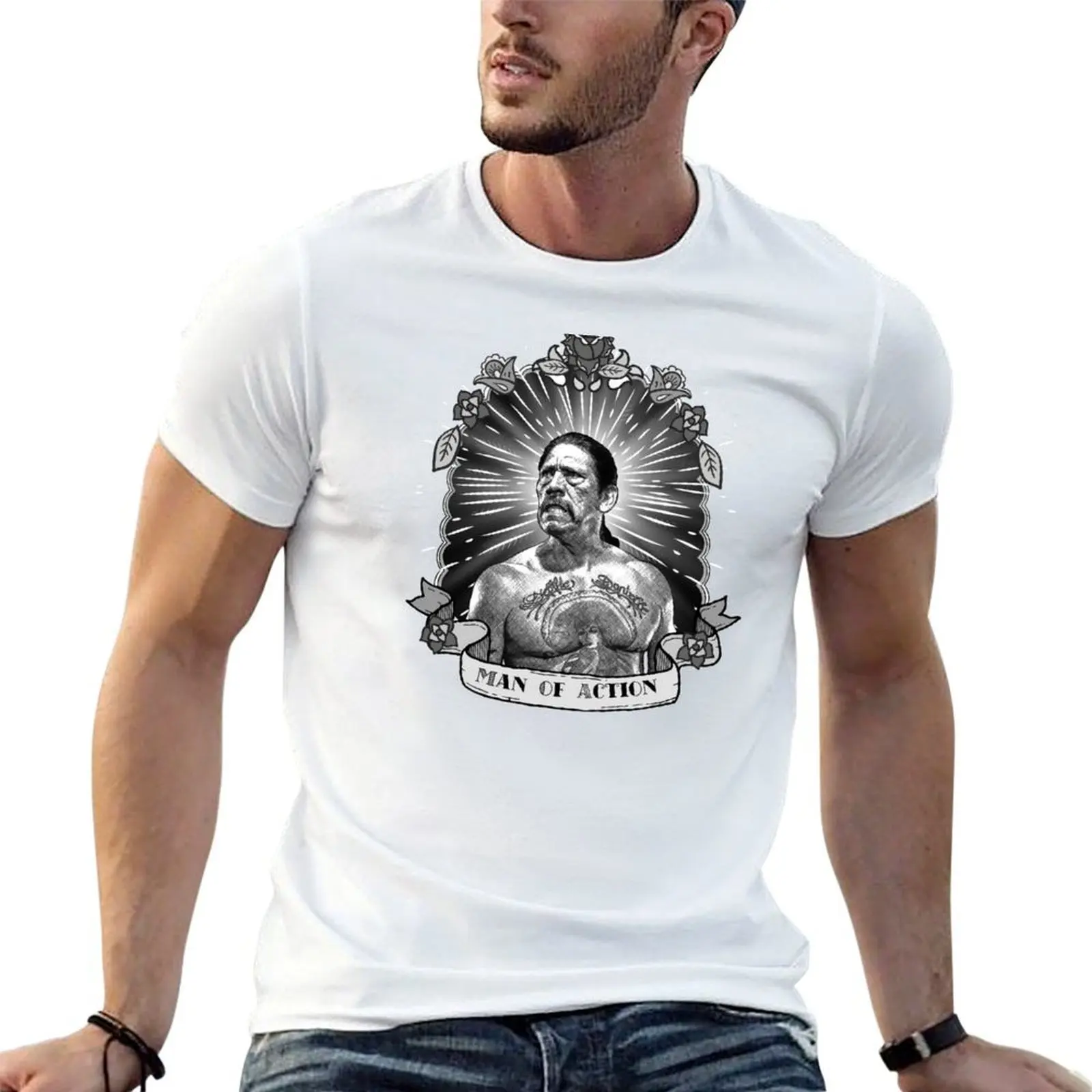 Camiseta Man of Action-Danny Trejo, camisetas de diseñador para hombre, camisetas 100% de algodón para hombre, camisetas gráficas