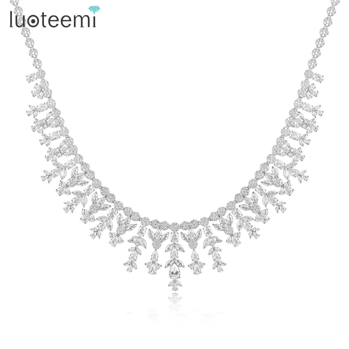 

LUOTEEMI Tassel Cubic Zirconia Luxury Necklace Lab Fashion Exquisite Accessories for Woman Lady Party Wedding Engagement Jewelry