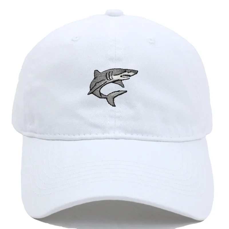 Adjustable Shark Embroidery Design Baseball Cap Soft Cotton Washed Dad Sunbonnet Hat Unisex for Men Women Boys Girls