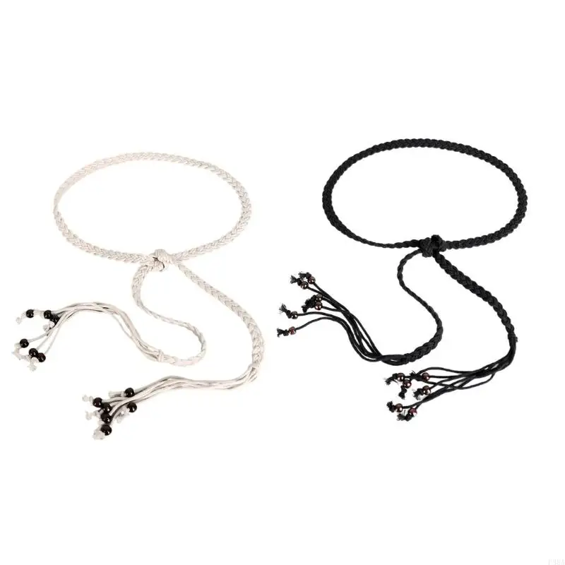 

P88A Elegant Crochet Rope Belt Cotton Braided Waistband Knotted Waist Rope For Women