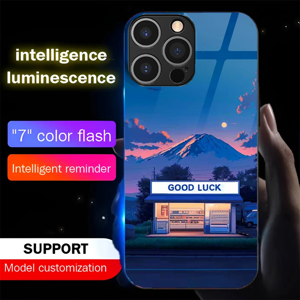 

Mount Fuji Night View Sound Control LED Flash Cases Luminous Glass Cover For iPhone Air 17 E 16 E 15 14 13 12 11 Pro Max Plus