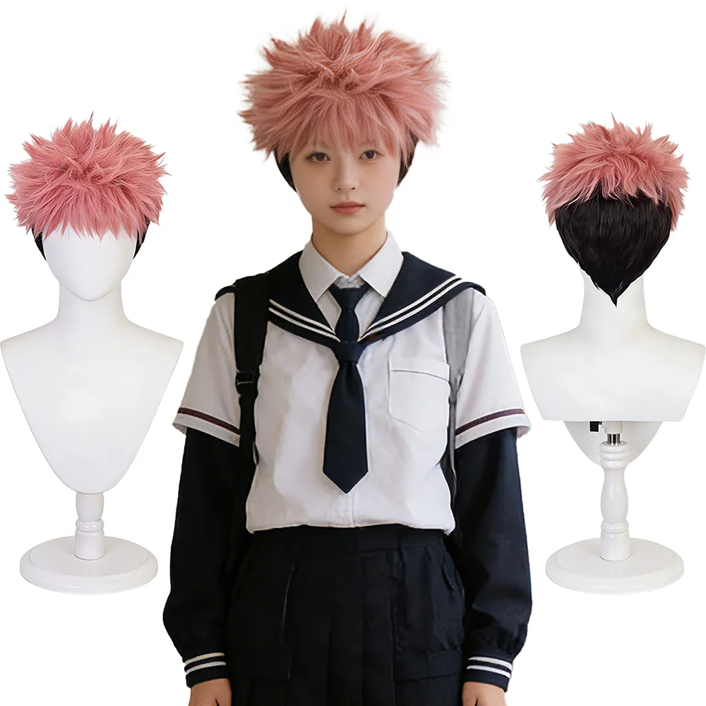 

Anime Cosplay Wig Jujutsu Kaisen Itadori Yuji Pink Black Gradient Unisex Fluffy Short Heat Resistant Synthetic Stylable Wig
