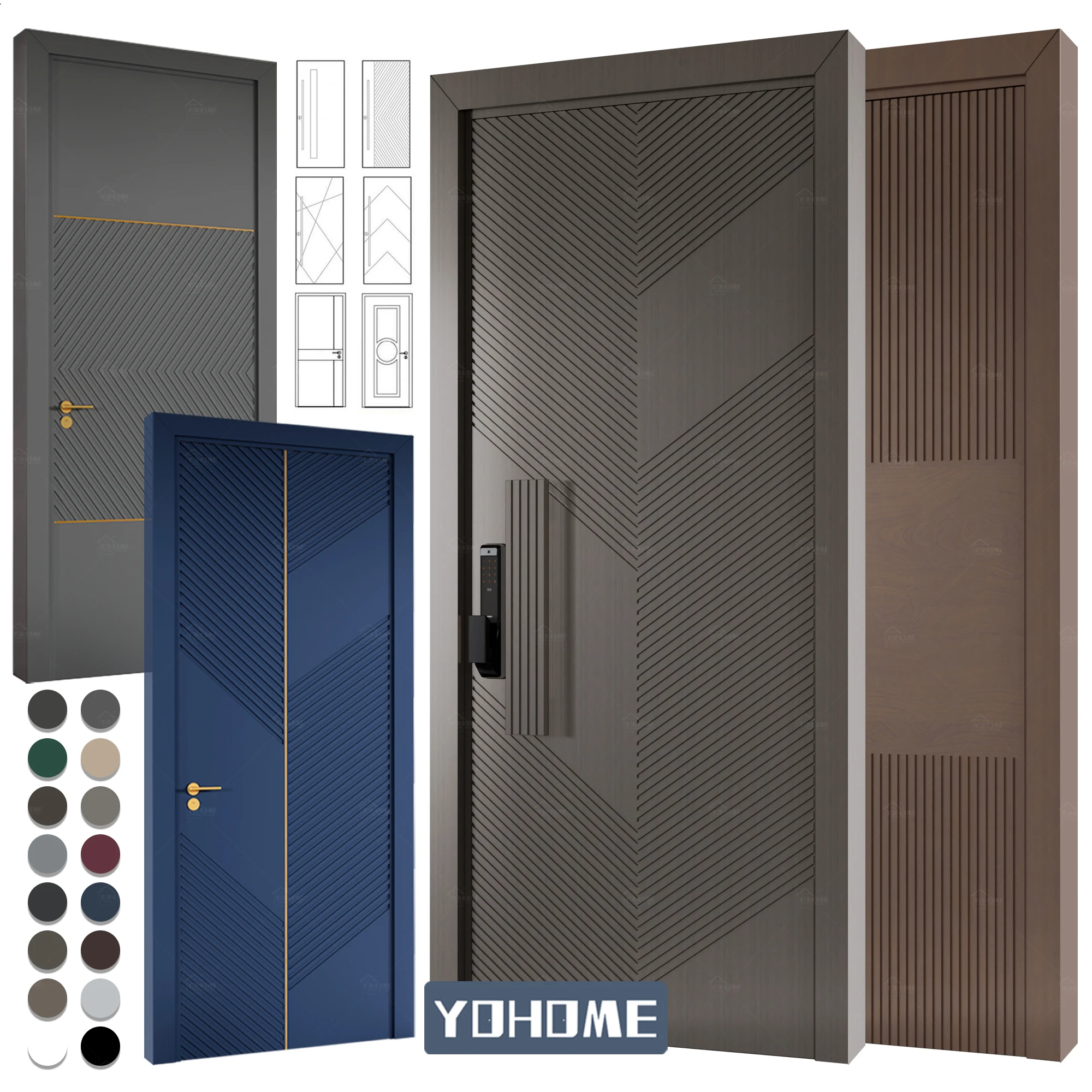 

Yohome Villa Residential Home Eco-Friendly Waterproof Solid Wood Custom Main Entrance Anti Thief Exterior Entry Front Pivot Door