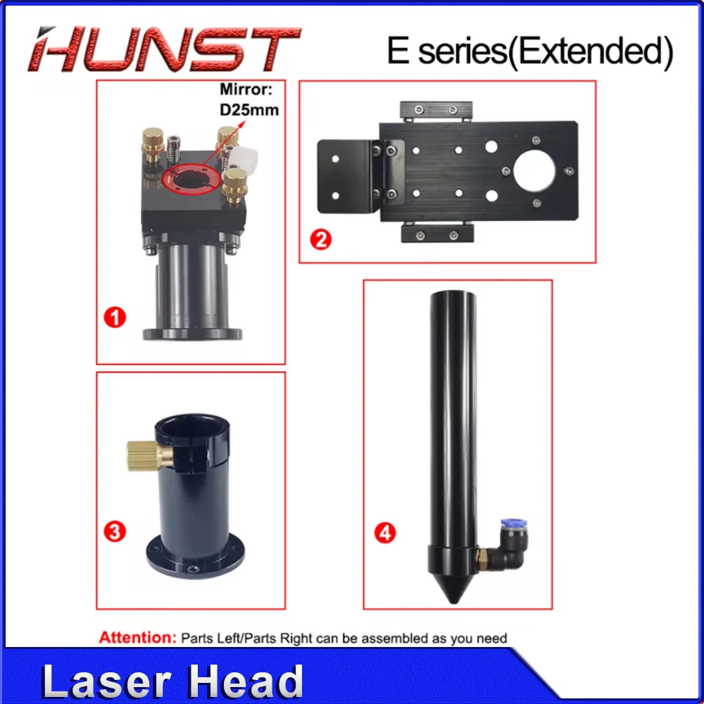 Hunst CO2 Laser Head E Series (Extended) for Lens D20MM FL50.8 & 63.5 Mirror 25MM for Laser Engraving and Cutting Machine.
