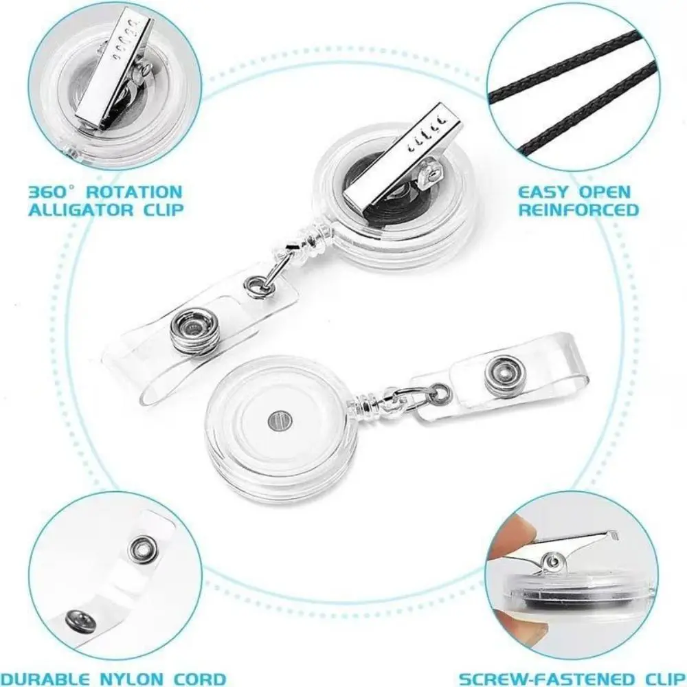 Plastic Material Retractable Badge Reel Clear Transparent Swivel Clip Name Tag Clip Rotating Clip 360 Rotatable ID Card Holder