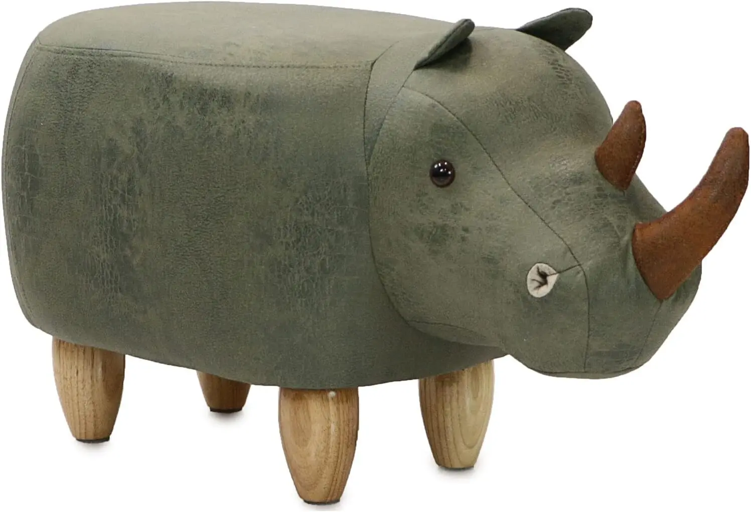

14-In. Seat Height Green Rhino Animal Shape Ottoman, Nursery Furniture For Bedroom, Playroom, And Living Room Decor,
