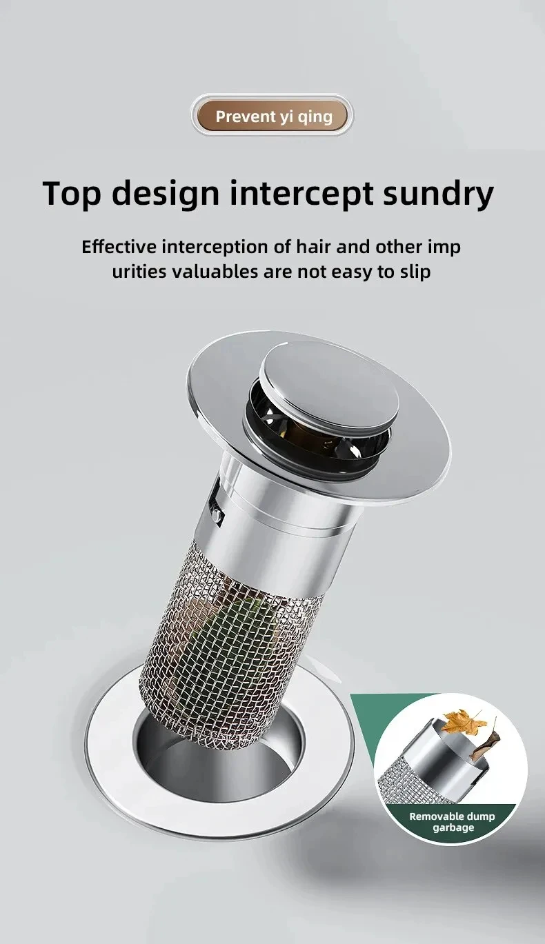 2PCS Washbasin Leak Plug, Stainless Steel Odor Proof Bouncing Core, Press Type Sink Drain, Universal Accessory for Washbasin