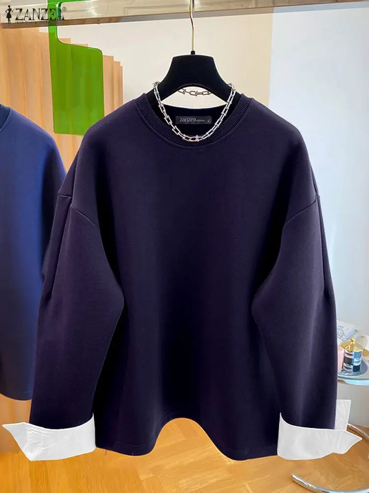 ZANZEA Vrouwen Herfst Truien Sweatshirts 2025 Patchwork Jumpers Winter Tops Mode Lange Mouw Blusas Sweatshirt Kleding